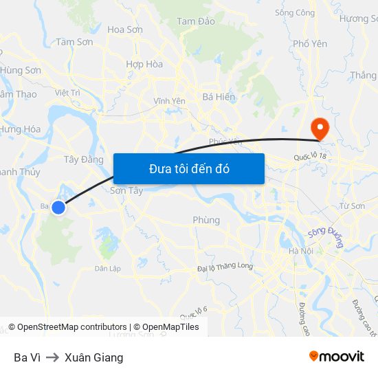 Ba Vì to Xuân Giang map
