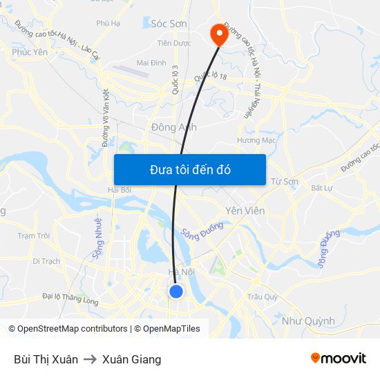 Bùi Thị Xuân to Xuân Giang map