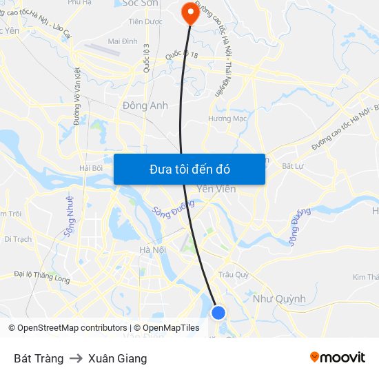 Bát Tràng to Xuân Giang map