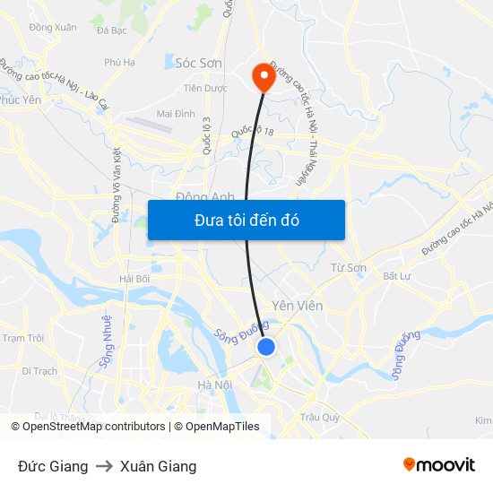 Đức Giang to Xuân Giang map