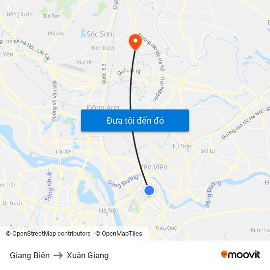 Giang Biên to Xuân Giang map