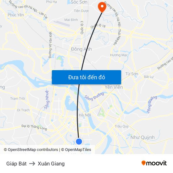 Giáp Bát to Xuân Giang map