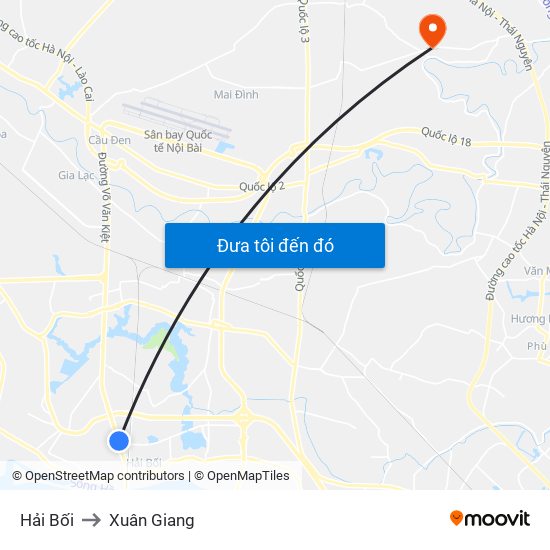 Hải Bối to Xuân Giang map