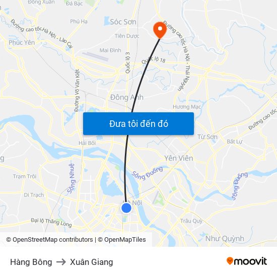 Hàng Bông to Xuân Giang map