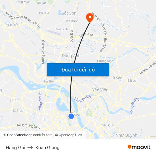 Hàng Gai to Xuân Giang map