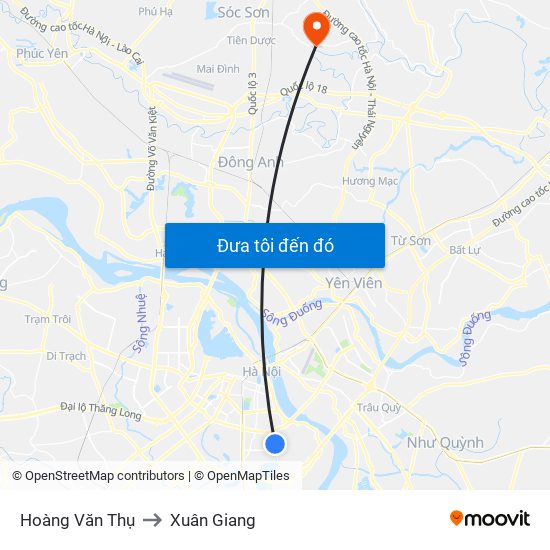 Hoàng Văn Thụ to Xuân Giang map