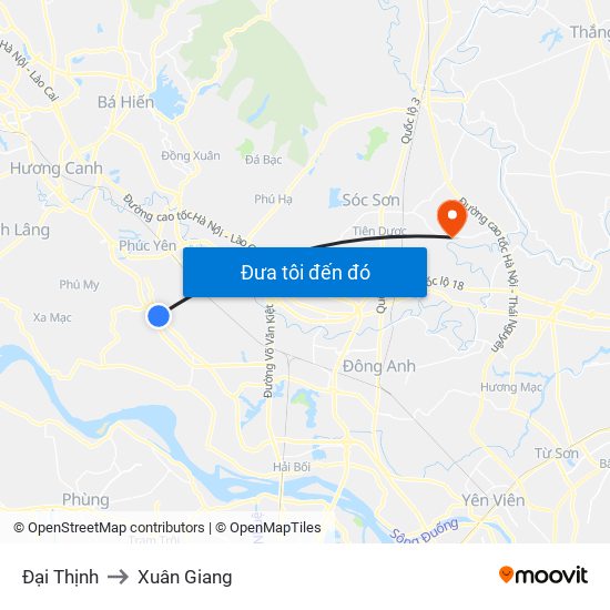 Đại Thịnh to Xuân Giang map