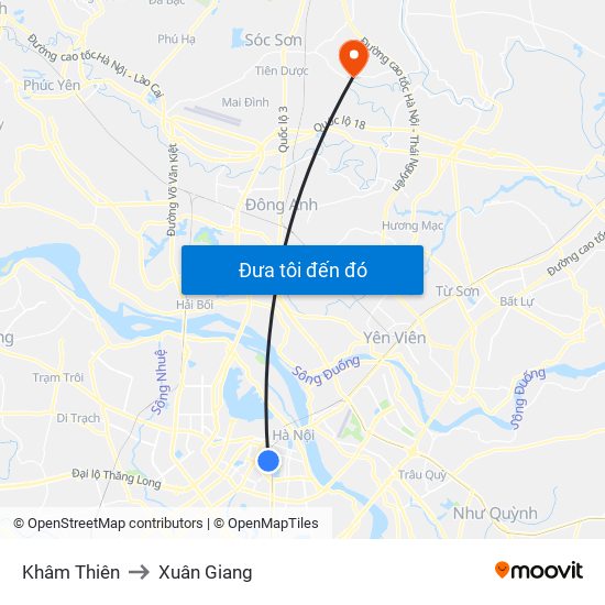 Khâm Thiên to Xuân Giang map