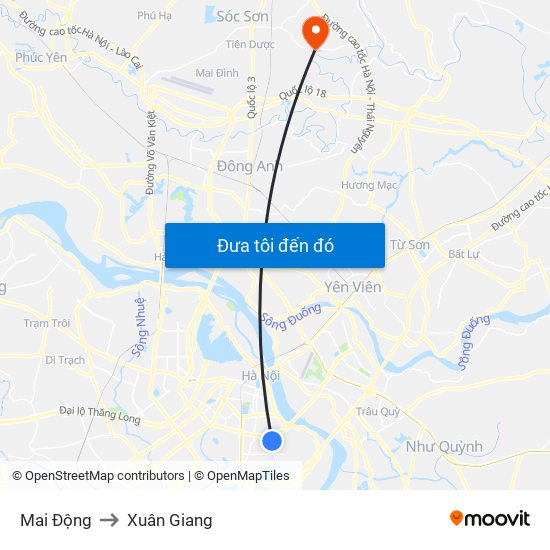 Mai Động to Xuân Giang map