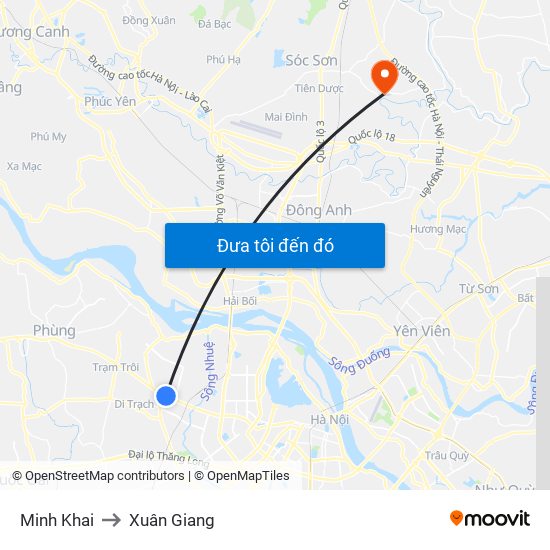Minh Khai to Xuân Giang map