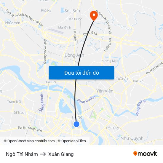 Ngô Thì Nhậm to Xuân Giang map