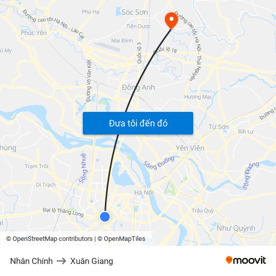 Nhân Chính to Xuân Giang map