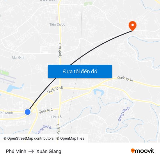 Phú Minh to Xuân Giang map