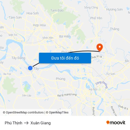 Phú Thịnh to Xuân Giang map