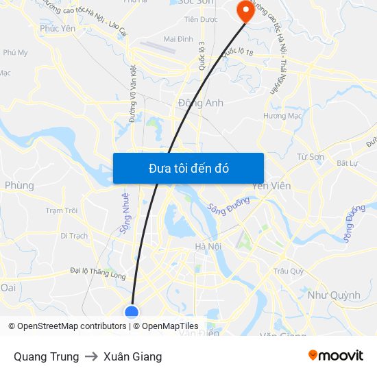 Quang Trung to Xuân Giang map