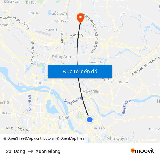 Sài Đồng to Xuân Giang map