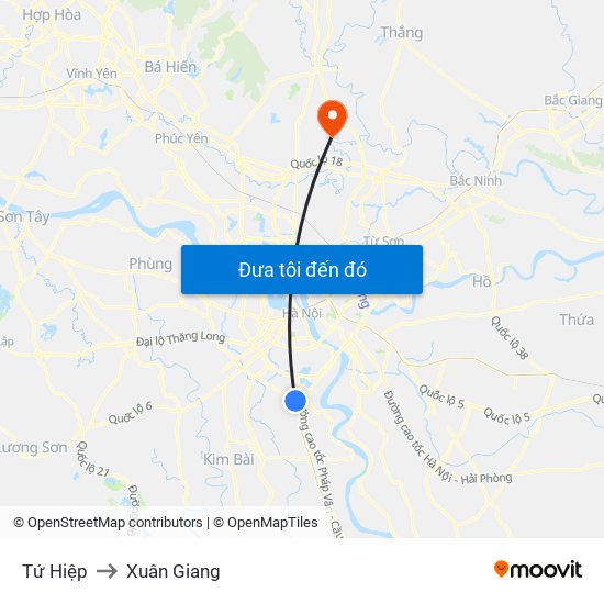 Tứ Hiệp to Xuân Giang map