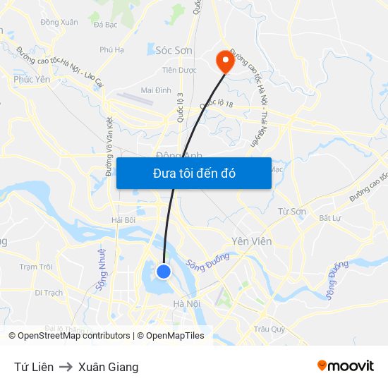 Tứ Liên to Xuân Giang map