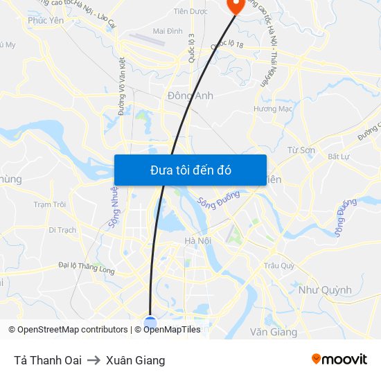 Tả Thanh Oai to Xuân Giang map