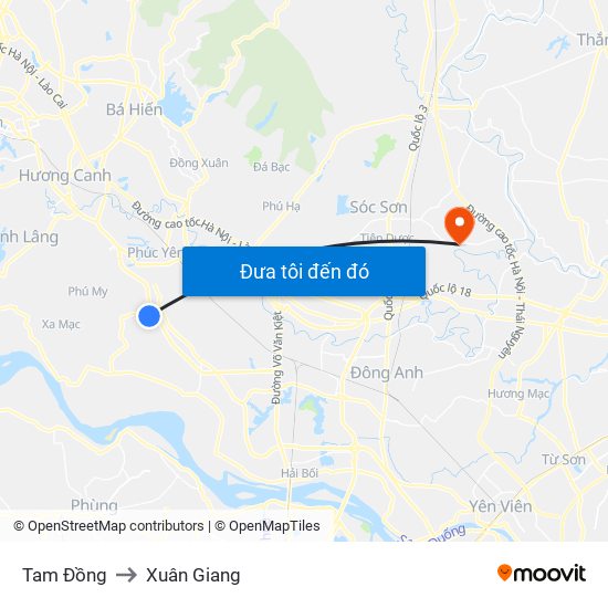 Tam Đồng to Xuân Giang map