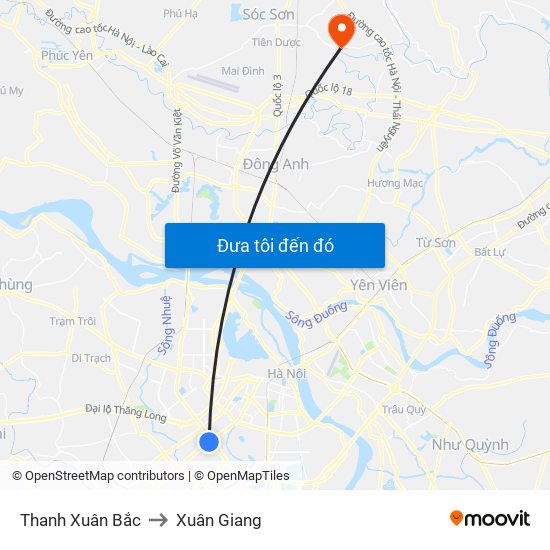 Thanh Xuân Bắc to Xuân Giang map