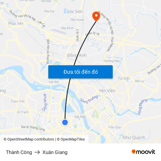 Thành Công to Xuân Giang map