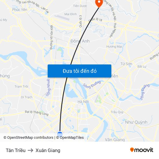 Tân Triều to Xuân Giang map