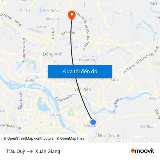 Trâu Quỳ to Xuân Giang map