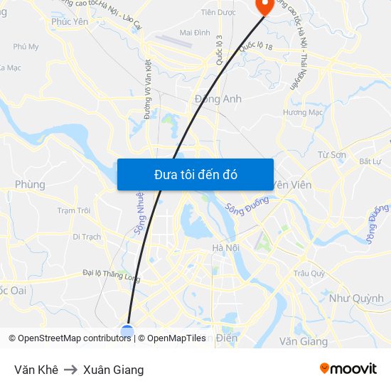 Văn Khê to Xuân Giang map