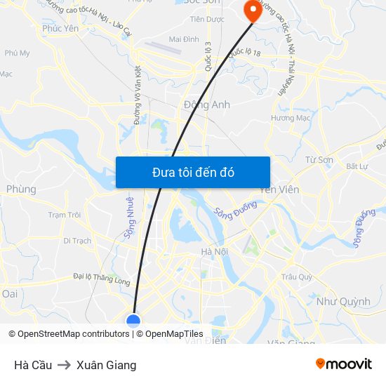 Hà Cầu to Xuân Giang map