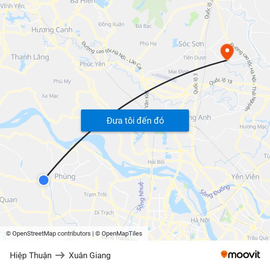 Hiệp Thuận to Xuân Giang map