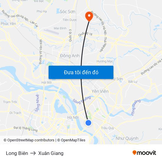 Long Biên to Xuân Giang map