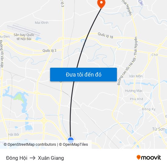 Đông Hội to Xuân Giang map