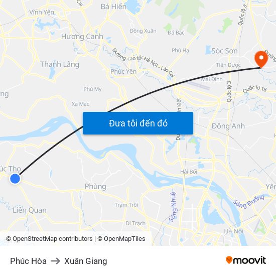 Phúc Hòa to Xuân Giang map