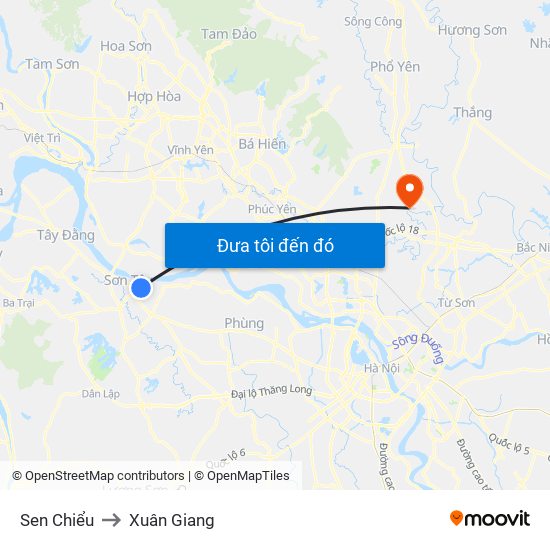 Sen Chiểu to Xuân Giang map