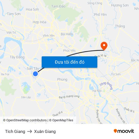 Tích Giang to Xuân Giang map