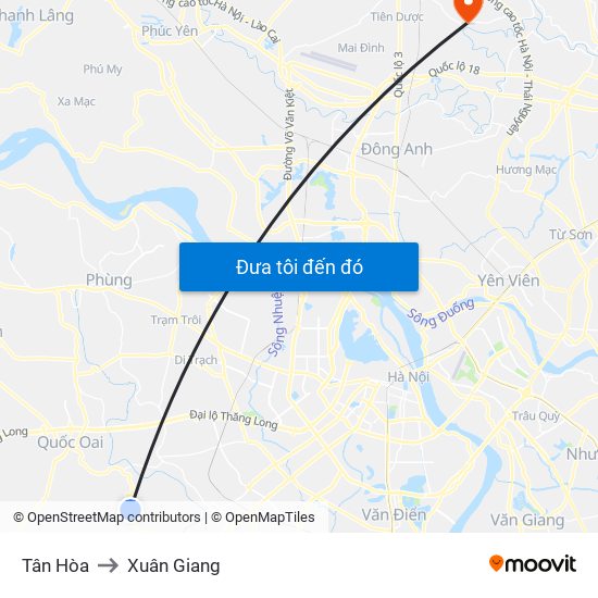 Tân Hòa to Xuân Giang map