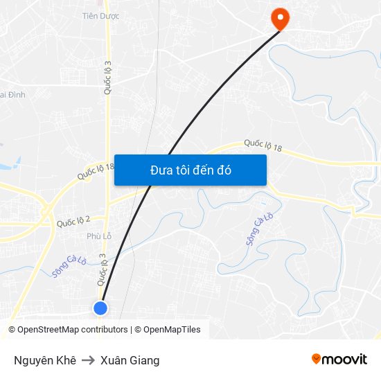 Nguyên Khê to Xuân Giang map