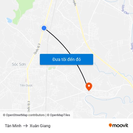 Tân Minh to Xuân Giang map