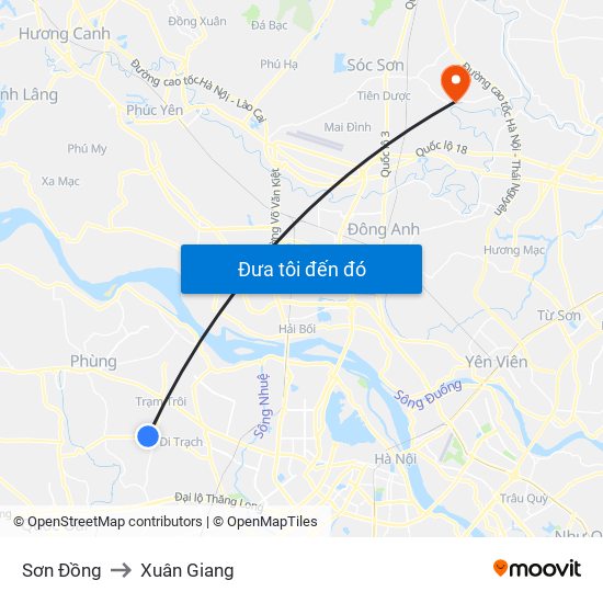 Sơn Đồng to Xuân Giang map