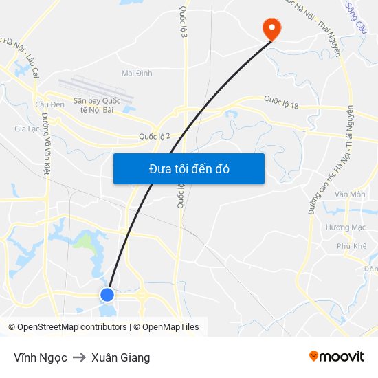 Vĩnh Ngọc to Xuân Giang map