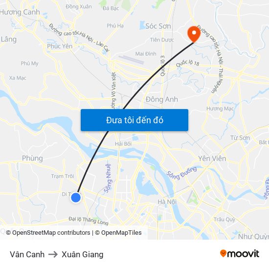 Vân Canh to Xuân Giang map