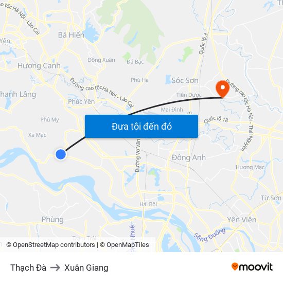 Thạch Đà to Xuân Giang map