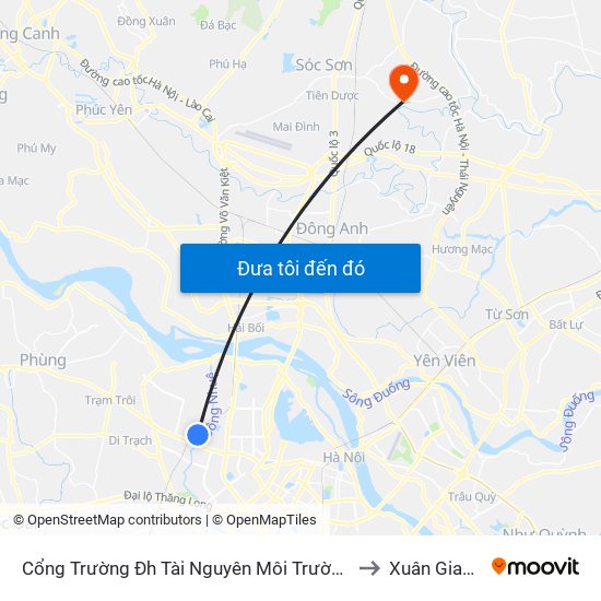 Cổng Trường Đh Tài Nguyên Môi Trường to Xuân Giang map