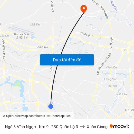 Ngã 3 Vĩnh Ngọc - Km 9+230 Quốc Lộ 3 to Xuân Giang map