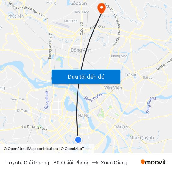 Toyota Giải Phóng - 807 Giải Phóng to Xuân Giang map