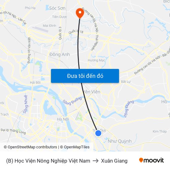 (B) Học Viện Nông Nghiệp Việt Nam to Xuân Giang map