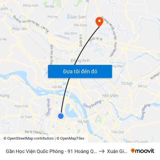 Gần Học Viện Quốc Phòng - 91 Hoàng Quốc Việt to Xuân Giang map