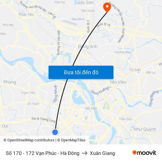 Số 170 - 172 Vạn Phúc - Hà Đông to Xuân Giang map