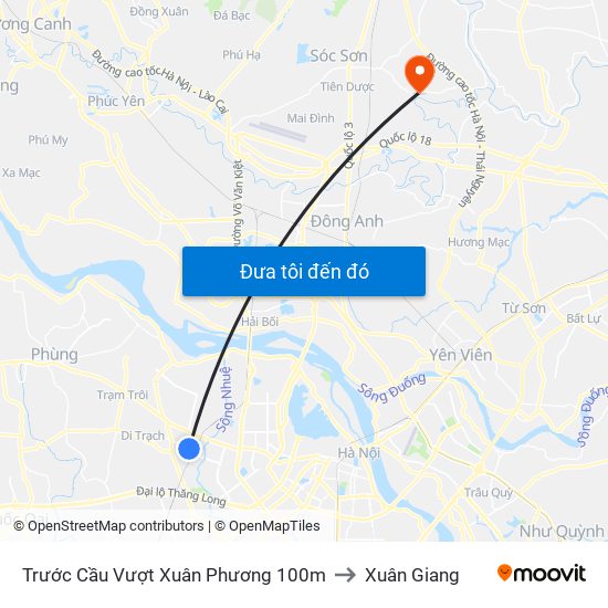 Trước Cầu Vượt Xuân Phương 100m to Xuân Giang map